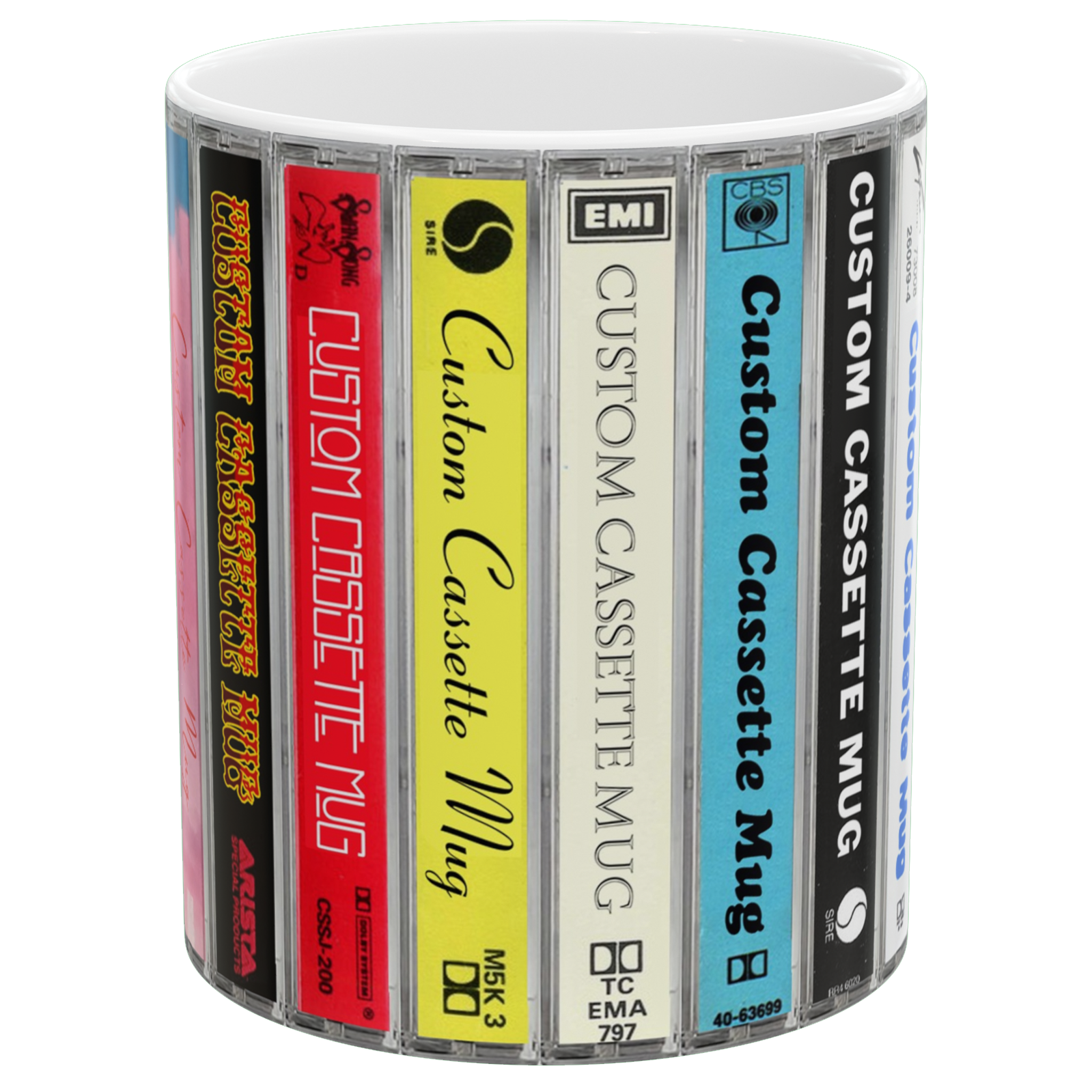 Custom cassette tape mug with album covers, 11oz