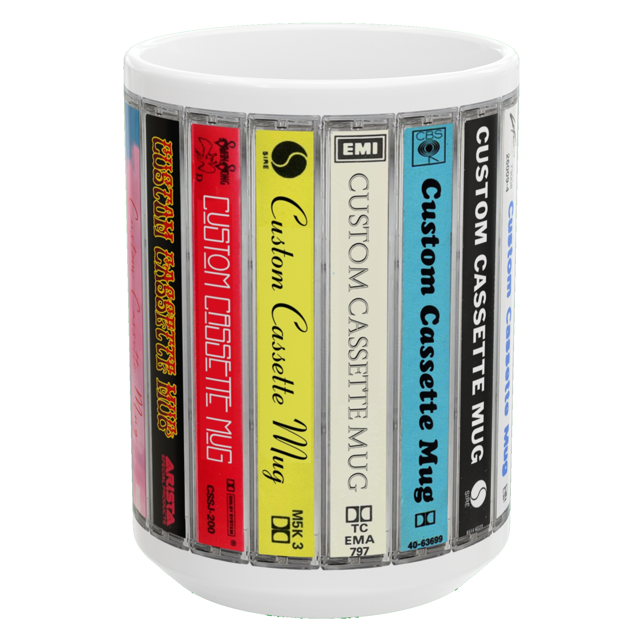 Custom cassette tape mug with album covers, 15oz