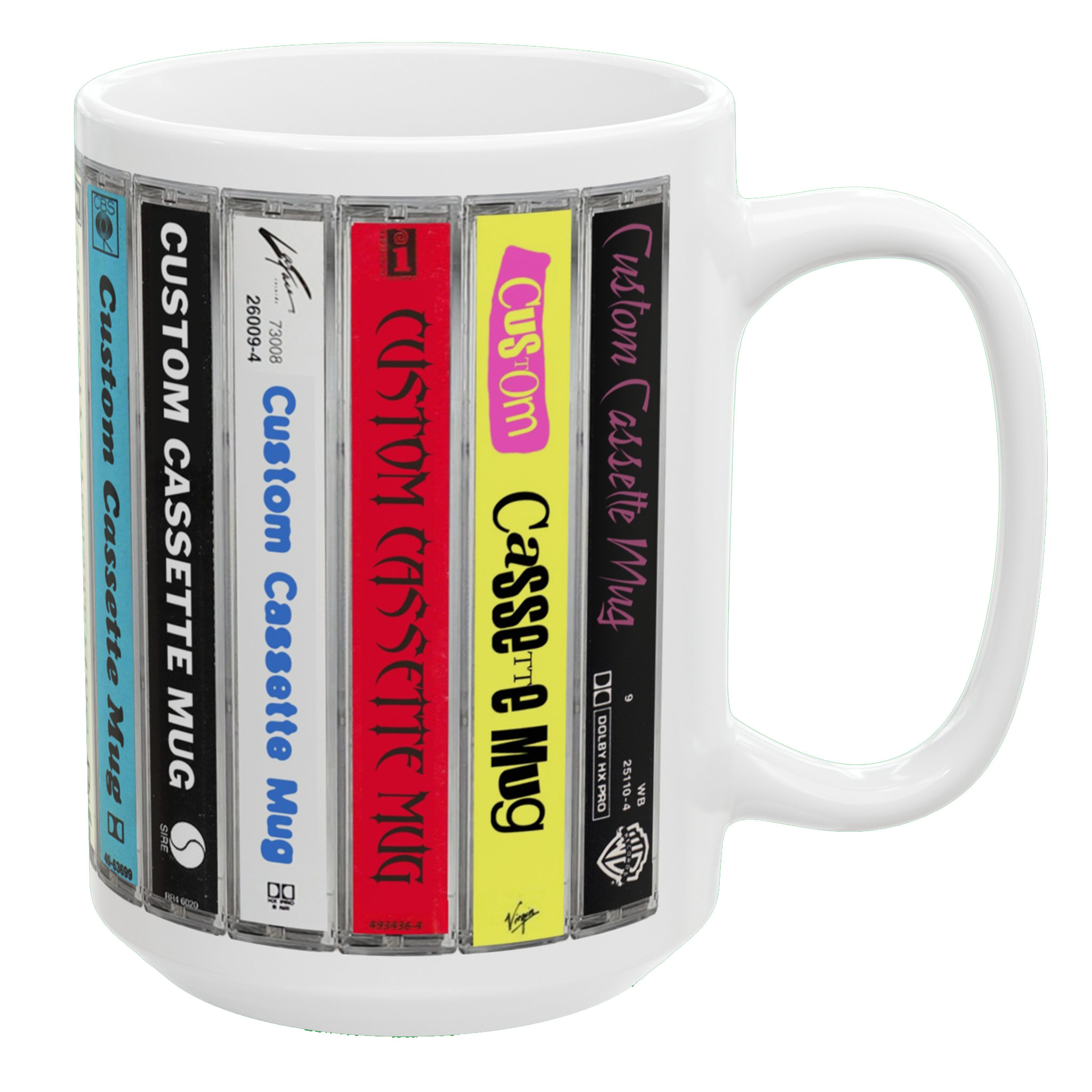 80s cassette mug with album covers, 15oz